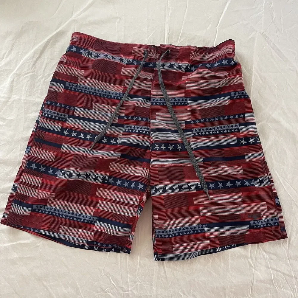 Speedo Mens Red Bathing Suit Shorts‎ Size Large UV 50+ America